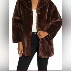 Tahari Beaver Luxurious Brown Faux Fur Coat Jacket Sz M